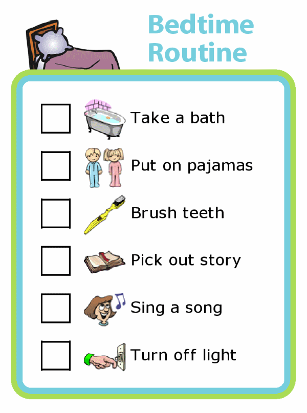 example of the Trip Clip bedtime routine checklist