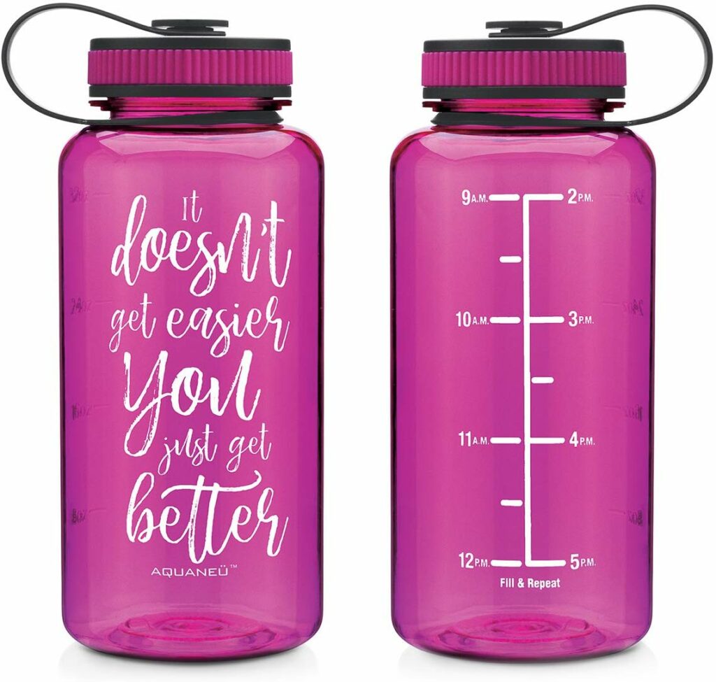 pink time marked water bottle