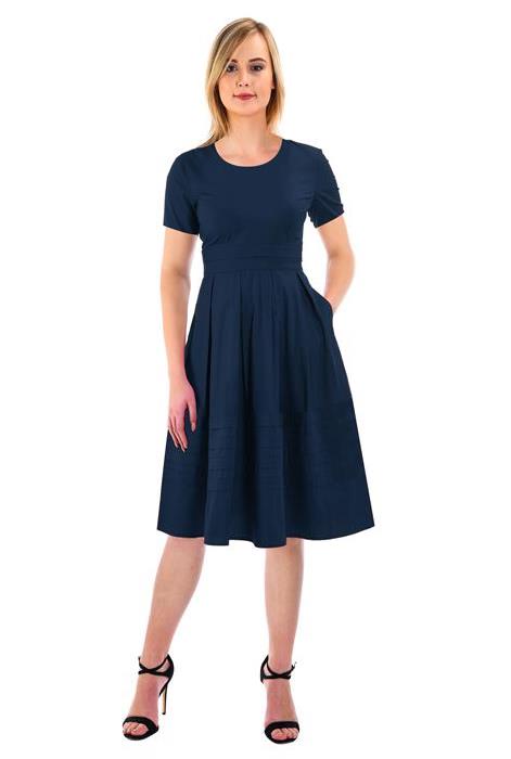 eshakti pintuck pleat dress in navy