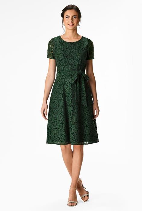 eshakti floral lace a-line dress in green