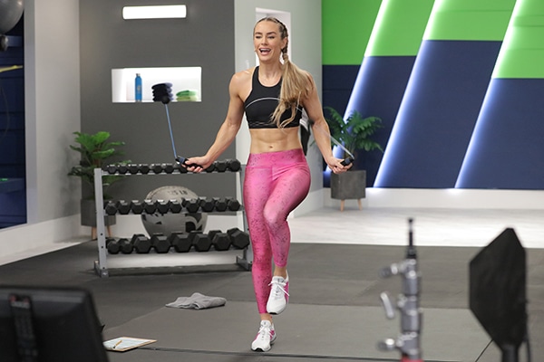 muscle burns fat workout core circuit photo of Megan jumping rope